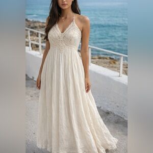 Ivory Lace Halter Maxi Dress with Empire Waist